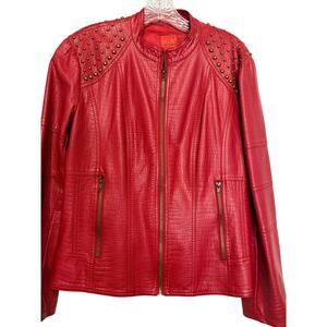 Red Faux Crocodile Leather Studed Jacket, Sz Large